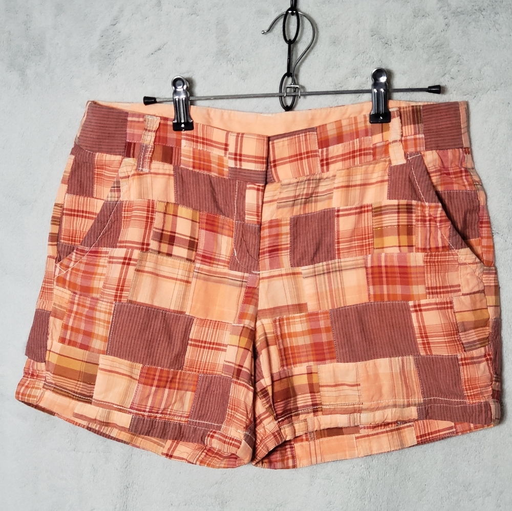 Vtg. J Crew Orange Madras Plaid Patchwork Shorts Size 4 Preppy Low Rise‎ Boho